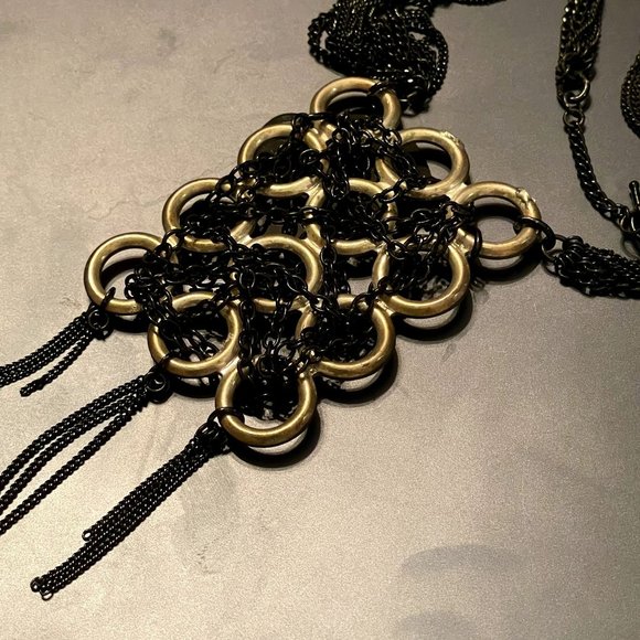 4 for $20 Sale Unique Black Chain Wrapped Silver Tone Hoop Artisan Pendant - Picture 4 of 6